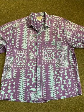 Vintage Back East Casual Button-Down Shirt in Purple & Teal - Unbranded